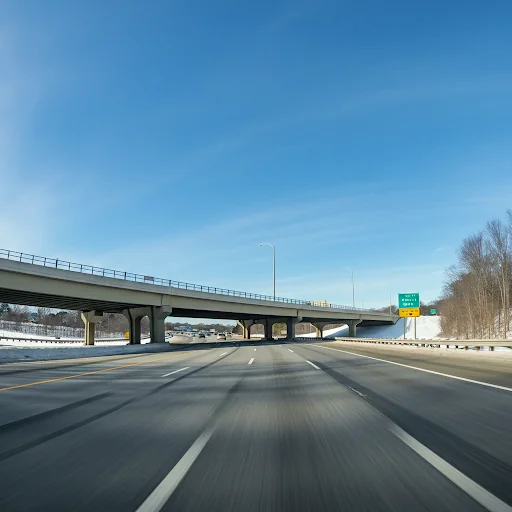 A photorealistic image of a freeway in New Jersey