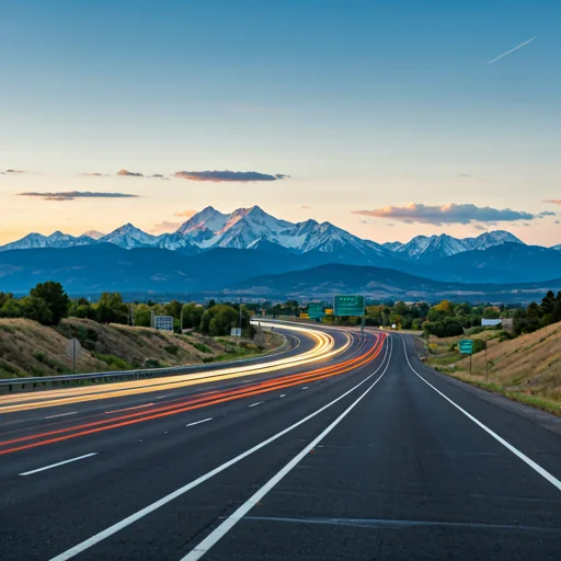 a freeway in Colorado with mountains behind it.