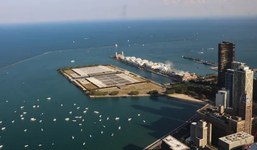 An aerial view of the port of Chicago