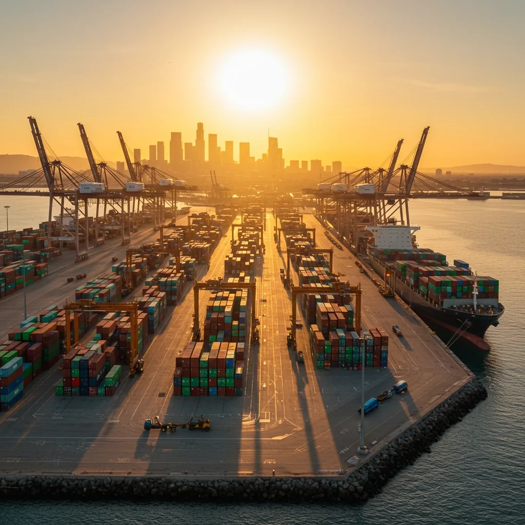 Port of Los Angeles with LA city in the background