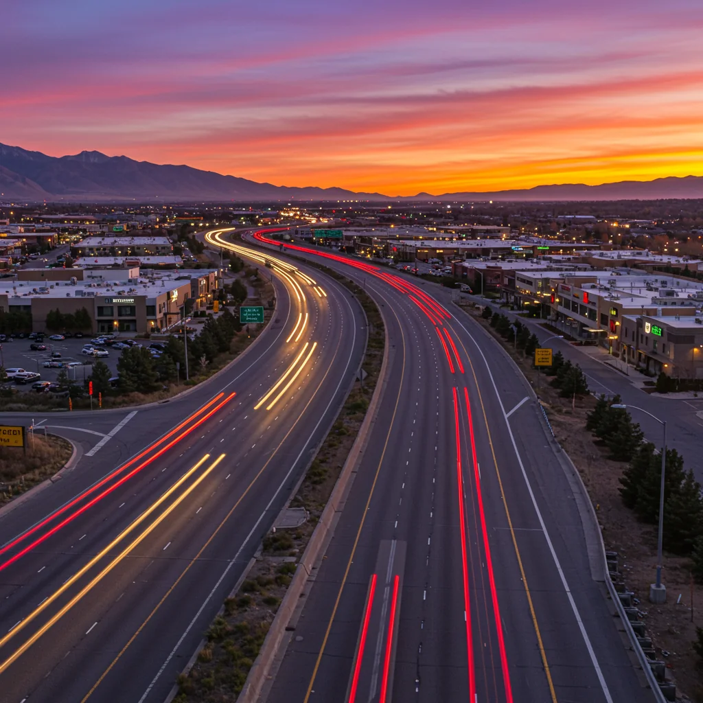 Sandy, UT highway at night