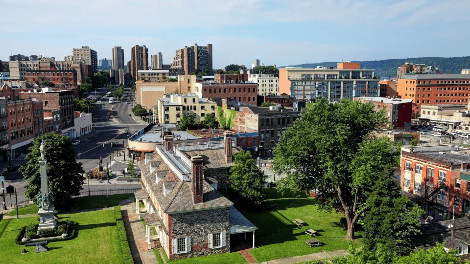 Yonkers Freight Shipping aerial view of downtown Yonkers during the day