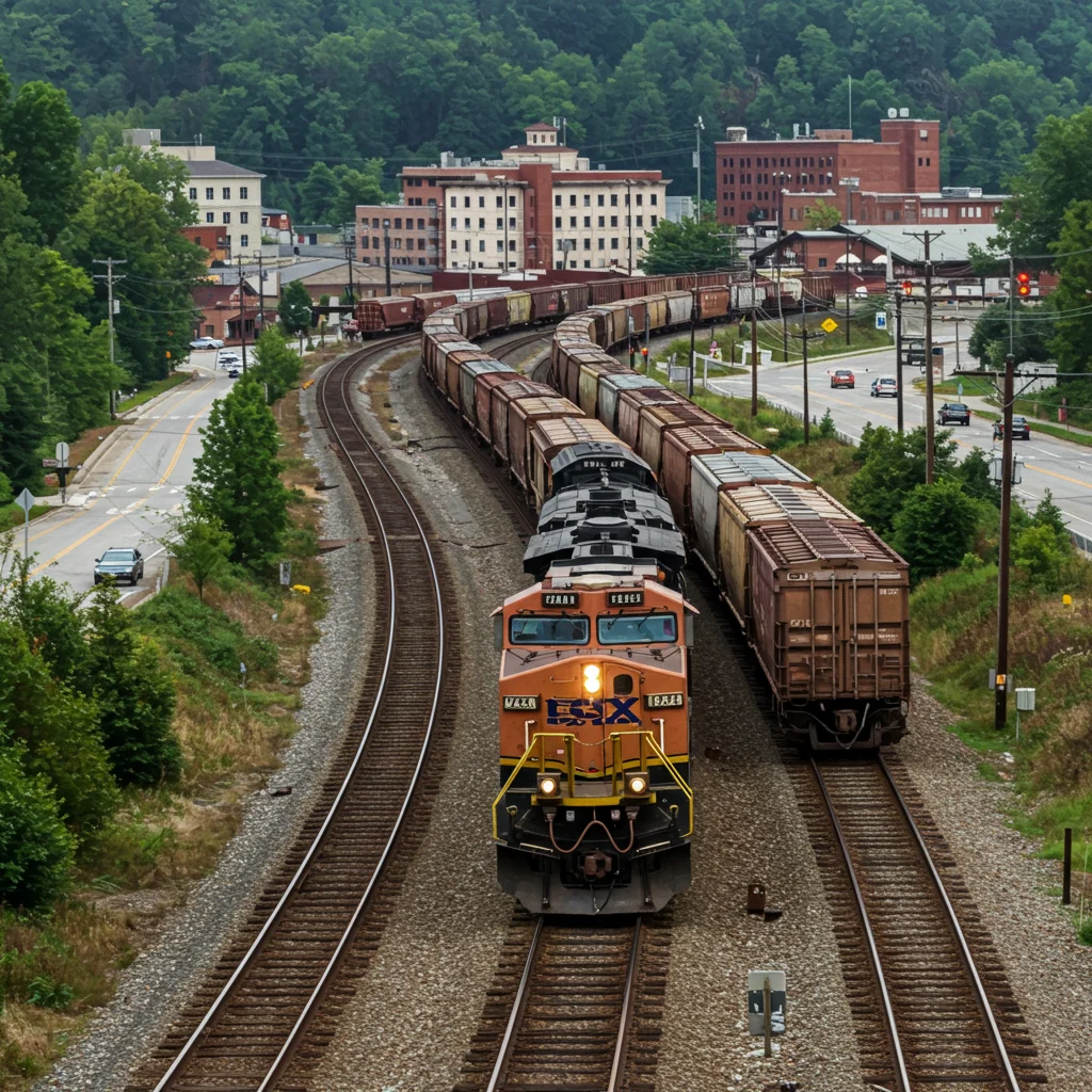 freight train traveling through Asheville