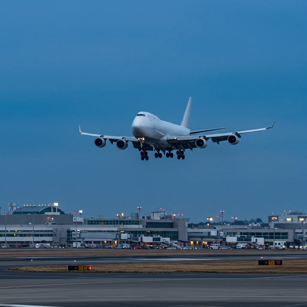 a cargo airplane landing at Boston Logan International Airport 