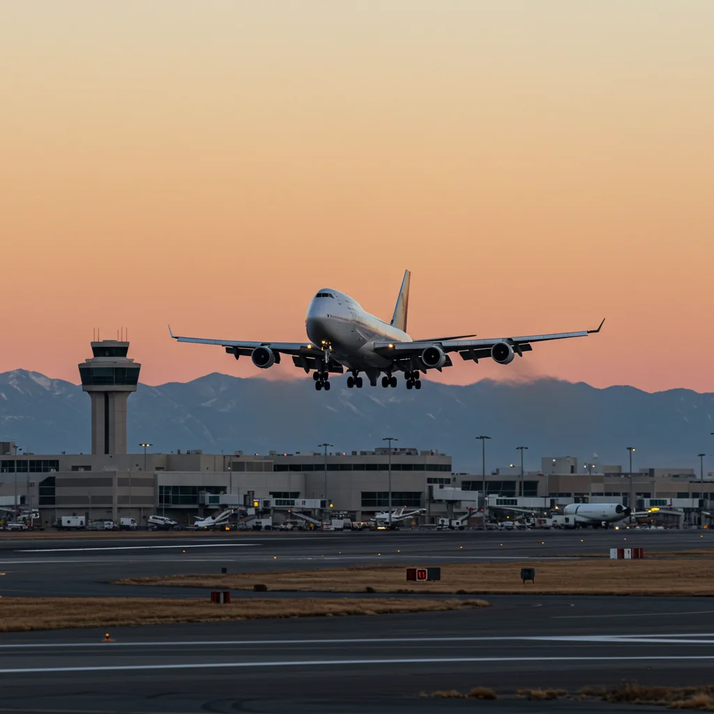 cargo plane taking off from an airport runway