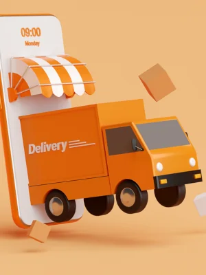 illustration of a orange truck with the words delivery on the side to represent dedicated services