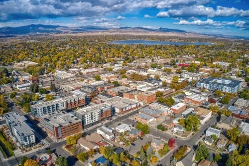 aerial view of loveland colorado with peak autumn colors