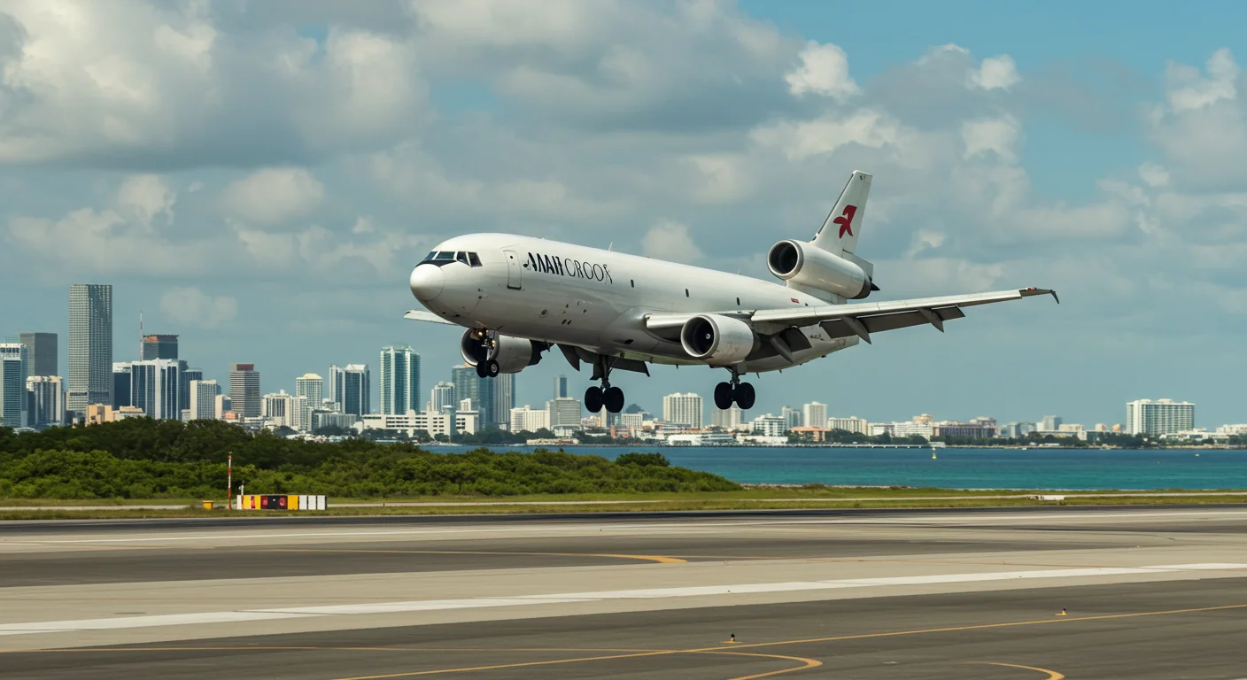 AI image of cargo plane landing at MIA