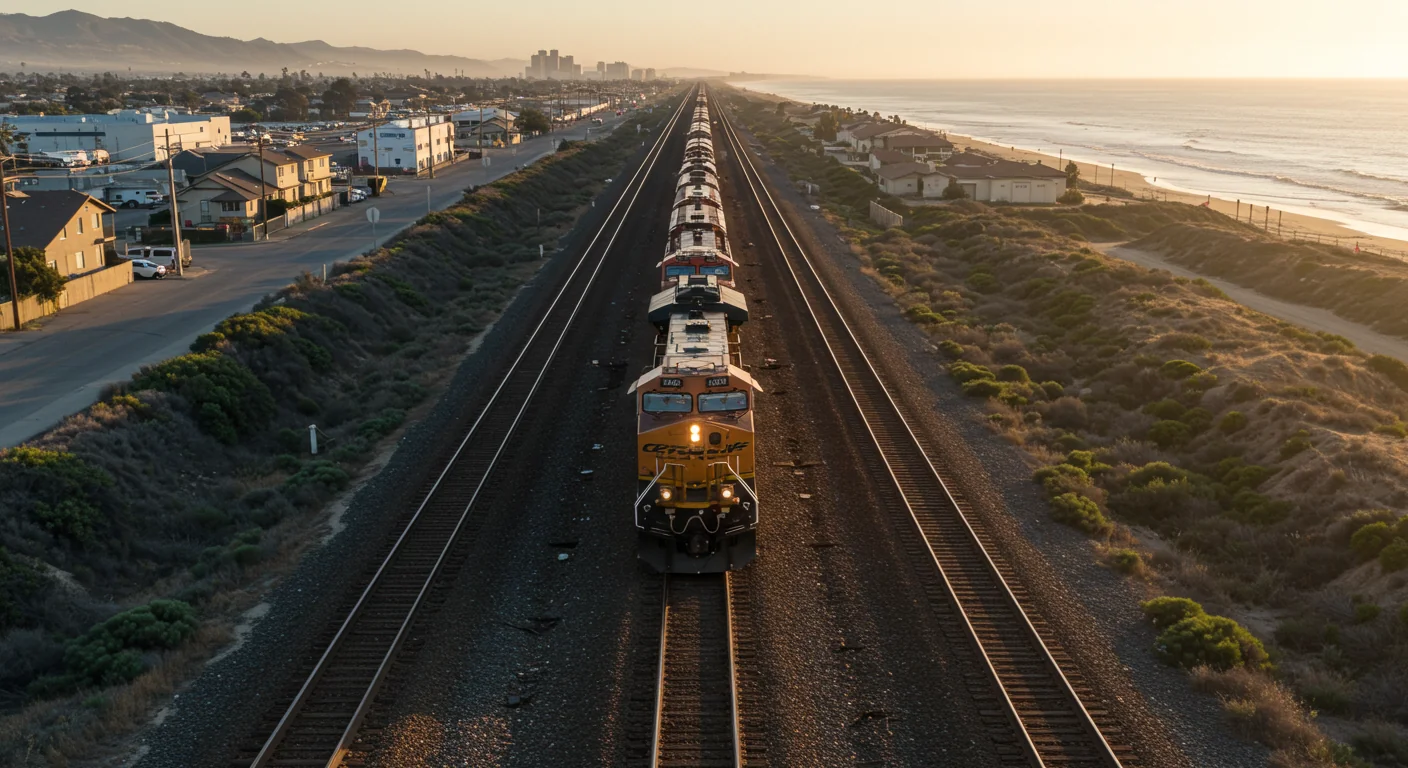 AI image of a freight train in Oceanside, CA