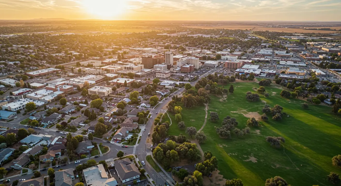 an aerial view of Merced, CA