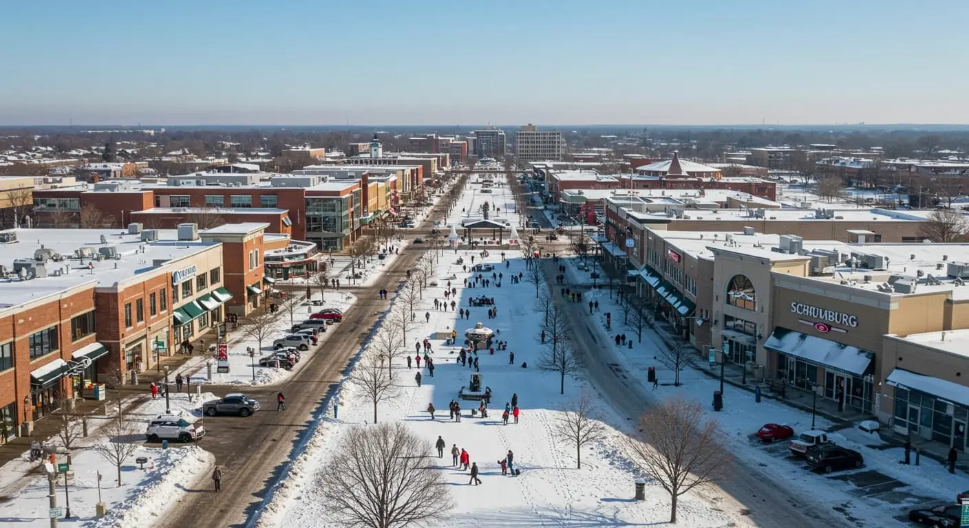 snowy street in the city of Schaumburg