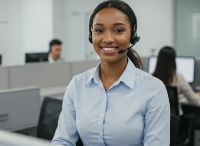 female customer service agent smiling