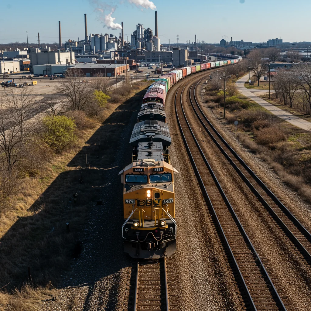 front view of a freight trail haling containers 