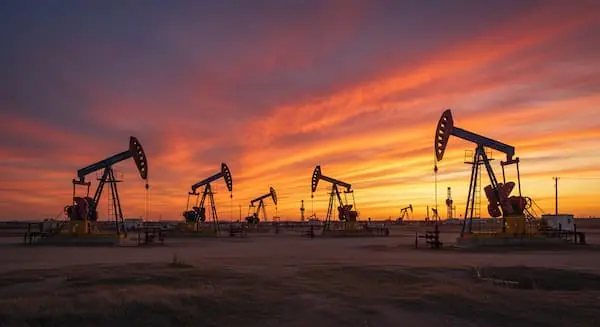 A Photorealistic image of an Oil field