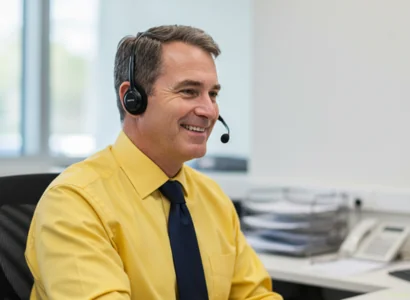 male customer service representative smiling