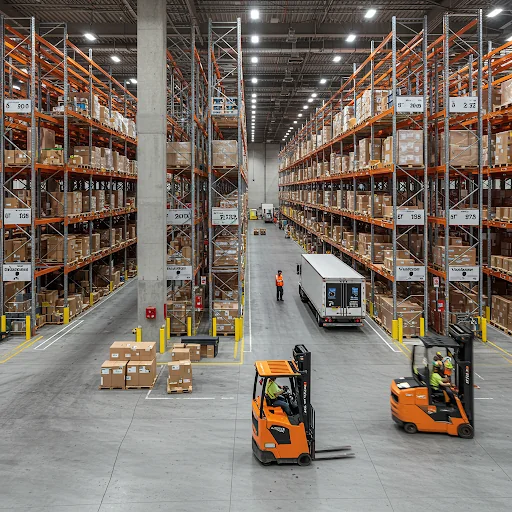 Kennewick Warehouse with two forklift drivers in foreground