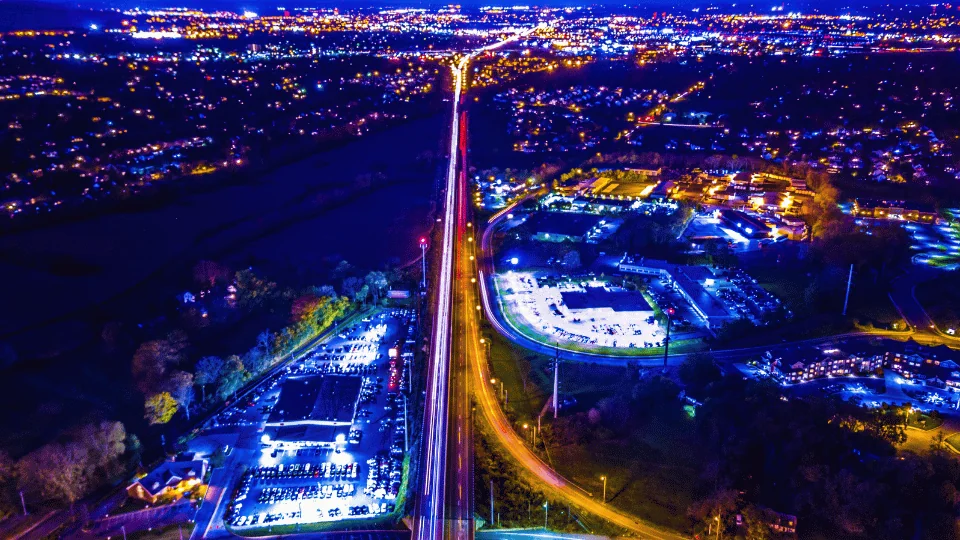 aerial view of Bethlehem highway at night