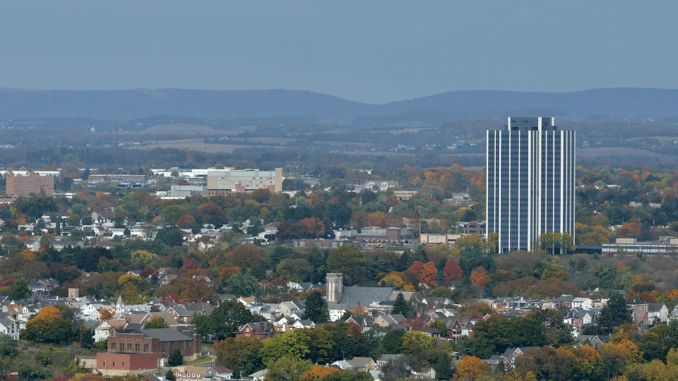 Bethlehem Freight Shipping aerial view of downtown Bethlehem during the day