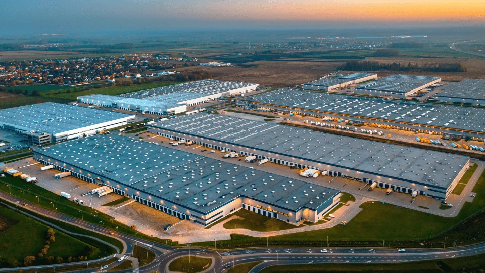 How to Diversify Your Supply Chain aerial view of logistics compound made of distribution centers and warehouses