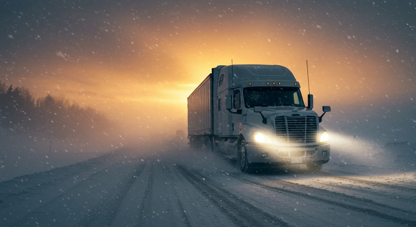 Truck driving in a blizzard