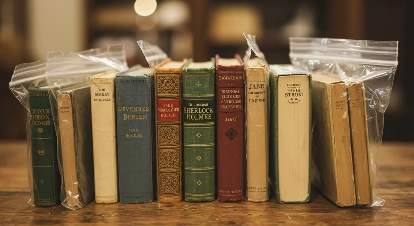 Vintage books in sealed bags