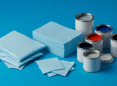 absorbent liners next to paint cans on blue background