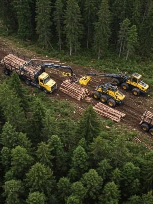 aerial view of forestry equipment