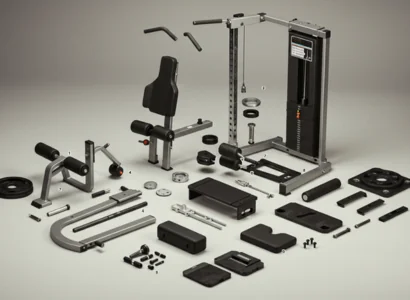 scattered gym equipment parts