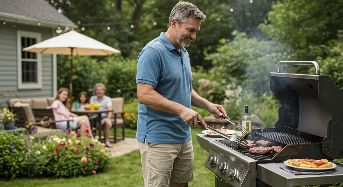 A dad grilling out with his family