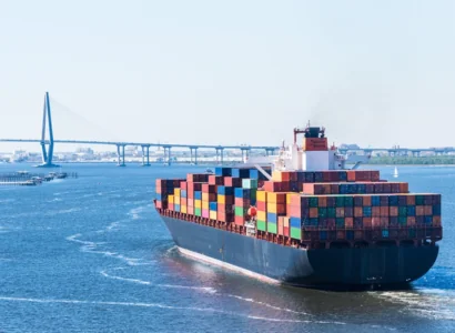 large container ship on water