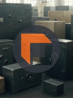 the FreightCenter logo on a background of metal safes