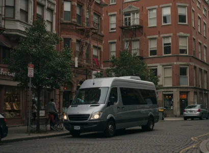 sprinter van navigating in a tight city