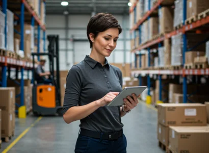 female business owner booking shipments on a tablet