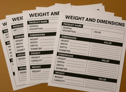 multiple copies of a weight and dimension blank spec sheet