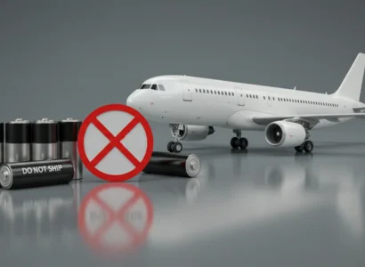 airplane next to lithium ion batteries
